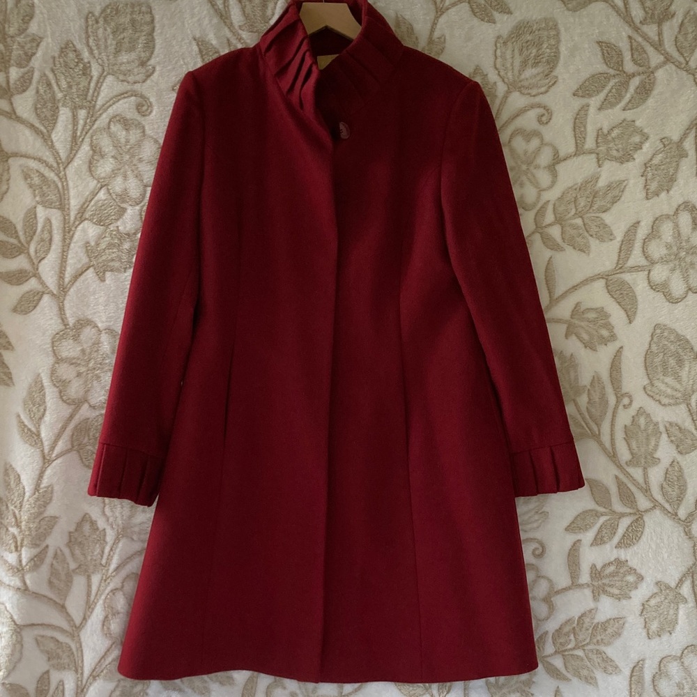 KATHERINE KELLY Maroon Georgous 100% Cashmere Long Pleated Coat Women’s Size 10